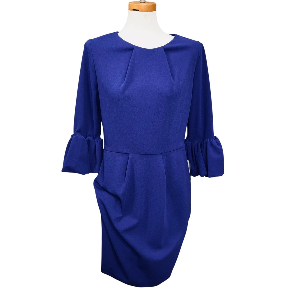 Betsy & Adam Royal‎ Blue Ruffle Sleeve Sheath Dress Womens Size 14 Party Career